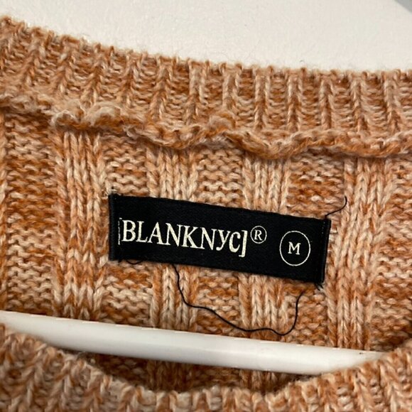 BLANK NYC BLANKNYC Heather Ribbed Crewneck Sweater Tan Brown White Marled Winter - Picture 6 of 14